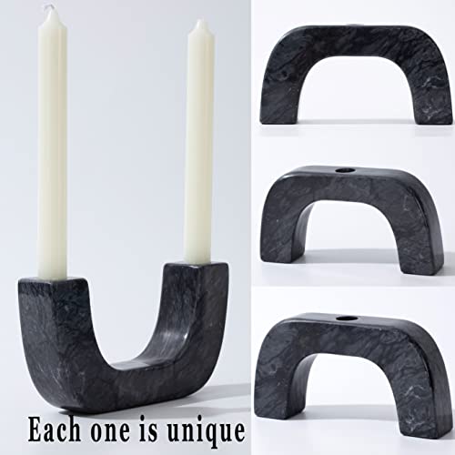 Natural Marble Candle Holder, U-Type Candlestick Holders for Taper Candles, Modern Candle Holder, Candle Sticks Holder Marble Home Decor (Natural Black)