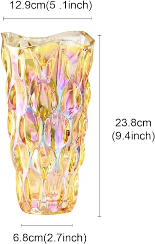 CEMABT Amber Glass Vase for Centerpieces, 9.4-inch Height, 5.1-inch Opening Width, 3.4 lbs Weight, Unbreakable, Suitable for All Kinds of Flowers, Modern and Elegant - color: Amber