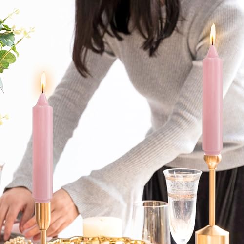 NJAO HOO Pink Short Taper Candle 7 Inch Candlesticks Unscented Dripless Tapered Candle Set for Home Decor Wedding Party Dinner Candles, 4 Pack - color: Pink, size: 7 In