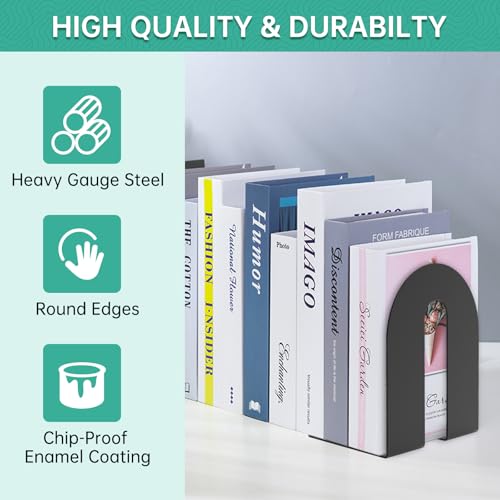 Heavy Duty 10" Bookends, 1 Pair Black Heavy Duty Bookends, Bookend Stopper for Heavy Books, for Office, Bookshelves, Binders & Books - size: 2Pcs