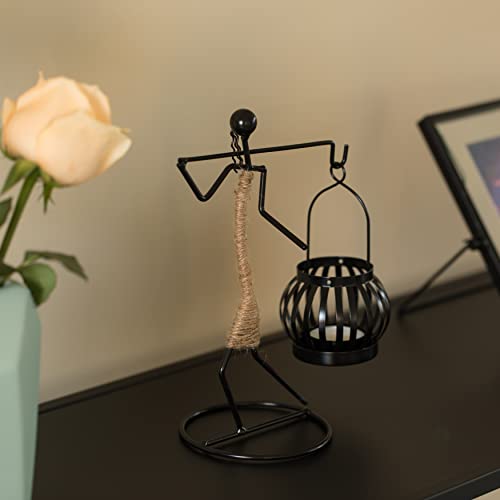 Wire Figure Candle Holder Decorative Modern Tea Light Lantern Tabletop Centerpiece Candle Stand, Back Carry - color: Back Carry