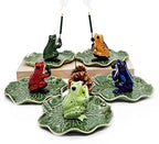 2" Dark Blue Frog On 4" Wide Lotus Leaf Ceramic Incense Stick Holder Artistic Collectible Figurine for Adult Collectors Interior Accent Gift Handcrafted Porcelain Home Room Decor