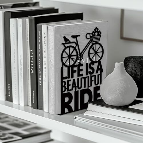 Peacoblue Metal Bookends for Shelves, Modern Decorative Heavy Duty Study Book Support Stoppers for Office, Desk, Shelf, Room 5.3"x4.3"x7.9" Cast Iron Simple Tall Bookends, 1 Pair (Bicycle) - style: Bicycle