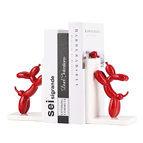 Cute Balloon Dog Bookends - Animal Book Stoppers for Kids' Books, Unique Home Office Decor - color: Red-1 Set