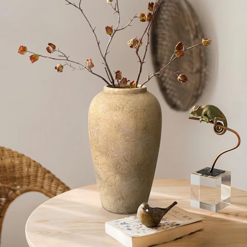 Ceramic Rustic Farmhouse Vase, 12 Inch Beige Flower Vases for Home Decor, Rustic Pottery Vase for Table Centerpieces & Living Room, Farmhouse Ceramic Vases for Entryway & Wedding Gifts - color: Beige, size: Small