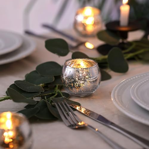 LAMORGIFT Silver Votive Candle Holders Set of 12 - Mercury Glass Votives Candle Holder - Christmas Tealight Candle Holder for Home Decor and Weddings/Parties Table Centerpieces - color: Silver