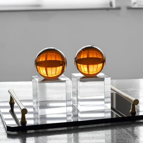 Crystal Bookends, 1 Pair of Decorative Tabletop Bookends for Office, Home, Desk, Comes with Gifed Box, Amber - color: Amber
