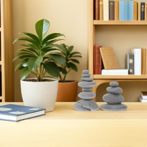 Zerodeko Simulated Stone Stacking Ornaments 2-Piece Miniature Garden Stone Cairn Sculpture for Zen Garden Desk Table Decor Indoor Outdoor Micro Landscape