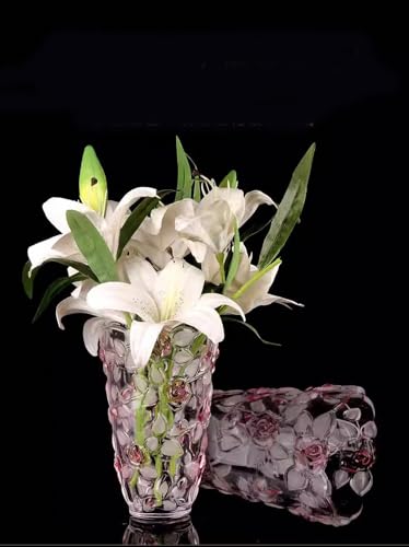 Glass Flowers Vase 9.3 inch Tall, Unique Crystal Vases for Tables Centerpieces, Vintage Rose Large Vases Christmas Thanksgiving Gifts