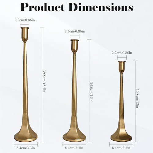 Set of 3 Taper Candle Holders, Cast Iron Candlestick Holders Tall for Wedding, Dining Table, Halloween & Fall Decor, Home Decoration (Gold, 12" 14" 15.5") - color: Gold