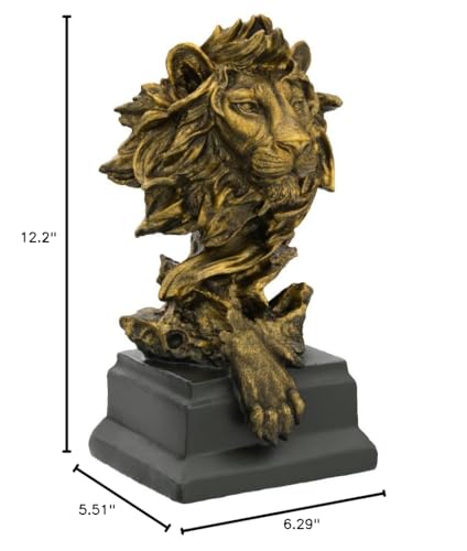 H&W Sandstone Lion - The King of Beasts - Statue Decoration for Home/Study/Living Room, Great Collectible Figurines, Best Gift for The Man, Golden Color (HH17-D2) - color: Golden