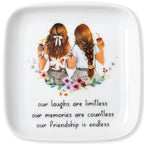 Crisky Best Friend Birthday Gifts for Women, Friendship Gifts for Women, Trinket Ring Dish Jewelry Tray for Friend Her Sisters Besties Long Distance Graduation Gift Ideas, Square - style: Friend - Friendship is Endless