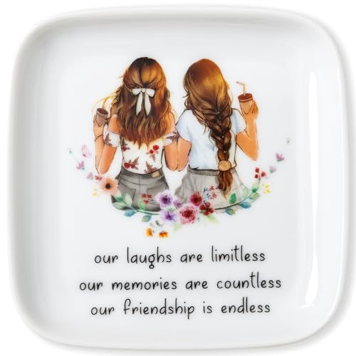 Crisky Best Friend Birthday Gifts for Women, Friendship Gifts for Women, Trinket Ring Dish Jewelry Tray for Friend Her Sisters Besties Long Distance Graduation Gift Ideas, Square - style: Friend - Friendship is Endless