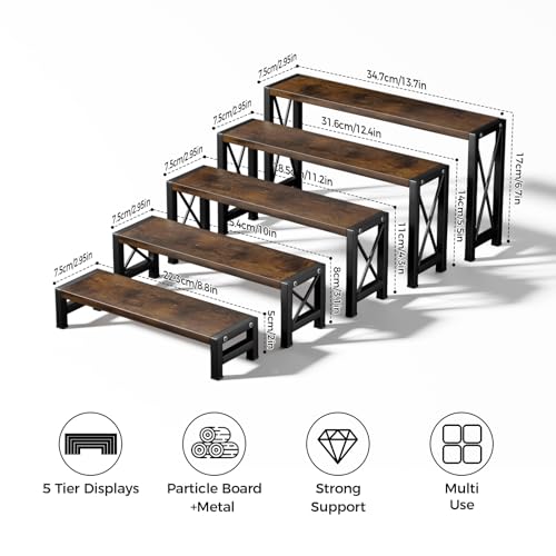 Stackable Wooden Cologne Organizer for Men, 5-Tier Tray Risers Display Makeup Perfume Organizer for Women, Wood Cupcake Stand, Buffet Shelf, Dessert Food Risers, Figure Collectible Stand