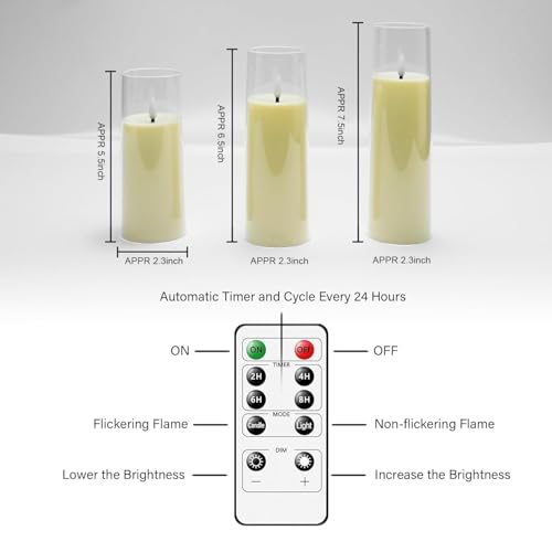 kakoya Flickering Flameless Candles Battery Operated with Remote and 2/4/6/8 H Timer Plexiglass Led Pillar Candles Pack of 9(D2.3 xH5.5 6.5" 7.5") with Realistic 3D Wick Candles for Home Decor(Ivory) - color: Ivory