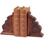 Primitives by Kathy Wooden Classic Bookend Set, Dark Academia Home Décor, Gifts for Book Readers, Non Slip Rubber Feet on Bottom, Bookish Accessories, 7 by 9 by 2 Inches, Natural Wood