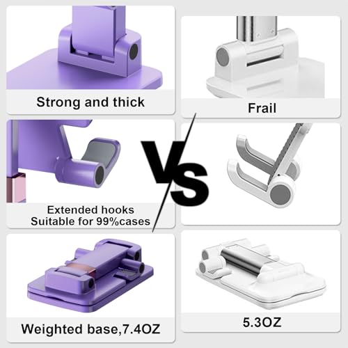 Phone Stand for Desk, Cell Phone Holder Adjustable Cellphone Stand for Desk Height Angle Adjustable Stands, Anti-Slip Base, Compact Design for iPhone Android Devices (Purple, 2Pack) - color: 09-Violet