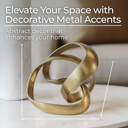 Metal Decorative Object – Minimalist Shelves & Coffee Table Decor – Aluminum Knot Sculpture Modern Home Decor for Office, Bedroom & Living Room – 8" x 7", Gold - color: Gold