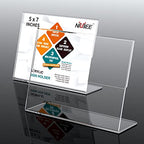NIUBEE Slanted Back Acrylic Sign Holder 7 x 5 Inches, Clear Plastic Sign Holder Paper Display Table Stand for Office, Store, Restaurant -Horizontal (6 Pack) - size: 5x7, style: Horizontal
