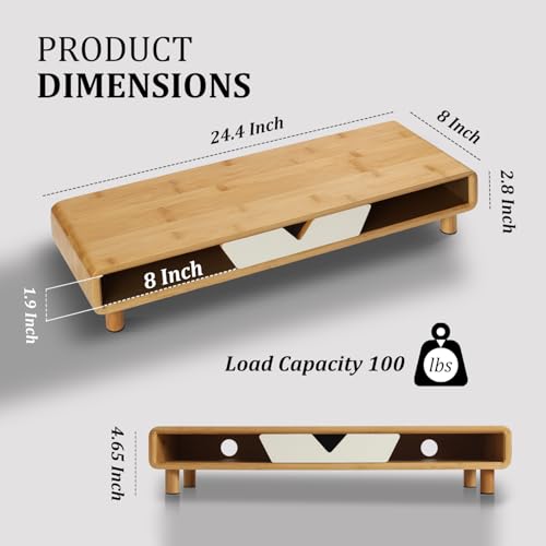 Homerays Monitor Stand with Drawer, Exquisite Computer Monitor Stand for Desk, Ergonomic Wood Monitor Stand Riser for Computer,Laptop,Printer,TV,Bamboo,White - color: Upgraded White