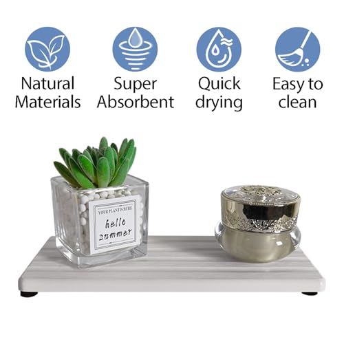 2 PCS Water Absorbing Stone Trays for Bathroom Sink & Kitchen Counter, Fast-Drying Diatomite Sink Caddy, Vanity Tray, Hand Soap Holder with Anti-Skid Feet (White, 7.9" x 4"/20 x 10cm) - color: White, size: 7.9" x 4" (20 x 10cm)