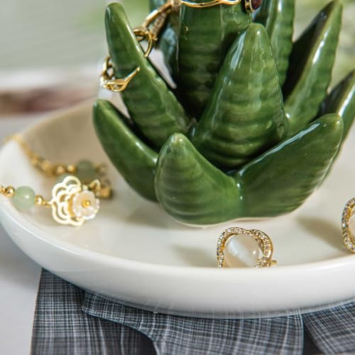 Aloe Ring Holder Dish, Ceramic Jewelry Tray Trinket Dish for Necklace Keychain Organizer, Cute Funny Birthday Wedding Mothers Day Gift for Women Friends Girls - style: Aloe