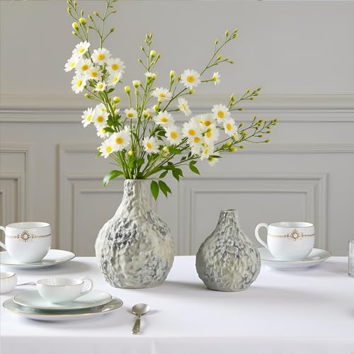 Stone Vases, Ceramic Bud Vase Set of 2 Minimalist Vases for Pampas Grass,Modern Vase for Wabi Sabi Home Decor, Shelf Decoration，Fireplace Decor,Coffee Table Decor - color: 109-2