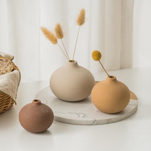 Ceramic Vase Set of 3, Bud Vases for Modern Farmhouse Home Decor, Cute Vases, Small Flower Vases for Dining Table Centerpieces,Living Room,Shelf,Mantel and Entryway Display - color: Multicolor-01