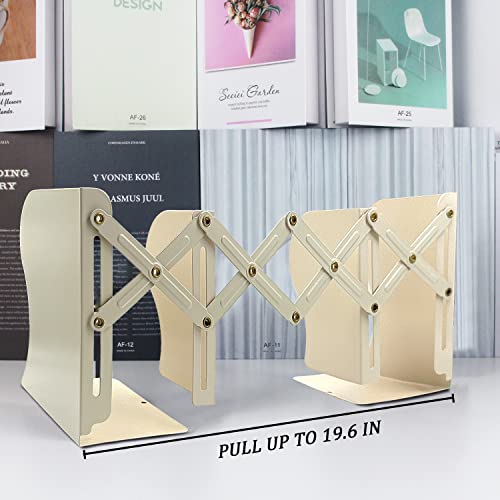 Adjustable Bookends, 19 inches 2 Dividers Heavy Duty Metal Book Holders, Book Storage Rack, Desk Organizer Magazine File Holder for Office, School, Bookstore and Home, Beige - color: Beige