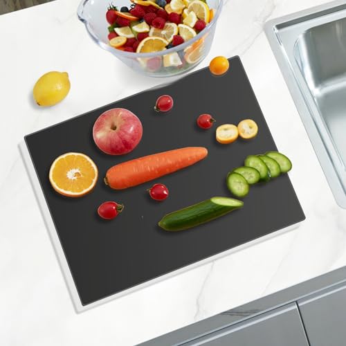 Mymonfif Tempered Glass Cutting Board for Kitchen, Black Glass Board for Countertop, Heat Resistant, with Non-Slip Feet, 12x16" 1Pcs - color: 1Pcs Black