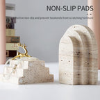 BUICCE Modern Book Ends for Shelves Nature Marble Decorative Bookends Heavy Duty Bookshelf Holder for Office Desk Decoration (Beige)
