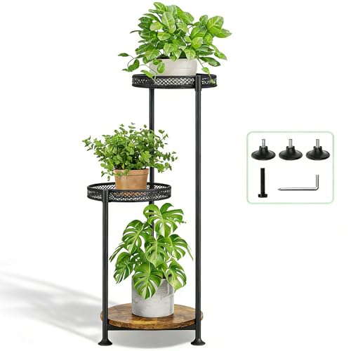 3 Tier Large Plant Stand Indoor Outdoor Clearance 10in Wide Metal Wood Plant Stand for Multiple Plants Black Tall Narrow Plants Display Organizer for Corner Living Room Porch Patio Garden Office