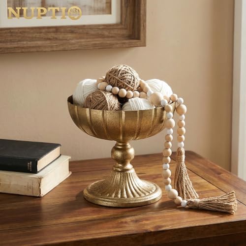 NUPTIO Gold Compote Vase for Centerpiece: 7.95" Tall Pedestal Footed Bowl for Flowers - Distressed Brass Urn for Wedding Table Decorative Set of 2 - size: 8.15"H - 2pcs