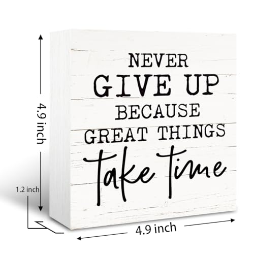 Motivational Wood Sign, Farmhouse Tabletop Decor, Home Office Desk Decor, Meaningful Gifts for Women Men, Decorative Wooden Signs and Plaques, Never Give Up Because Great Things Take Time Sign, White - color: Inspirational04