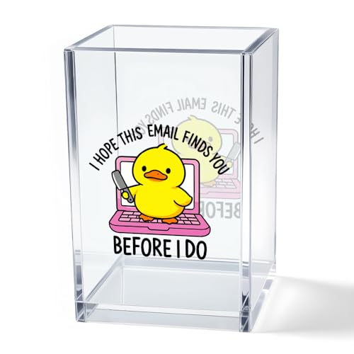 I Hope This Email Finds You Before I Do Acrylic Cosmetic Pencil Pen Holder Cup, Funny Duck Knife Desk Organizer for Home Office Decor, Sarcastic Work Gifts for Women Men Duck Lovers Coworkers - style: Before I Do