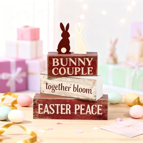 Easter Decorations - Easter Bunny Couple Tiered Tray Decor - Wooden Bunny Tabletop Sign - Rustic Farmhouse Spring Home Decor Indoor for Tiered Tray Shelf Mantel Entryway Coffee Table - Spring Home Decor for Living Room, Kitchen Counter - style: Bunny