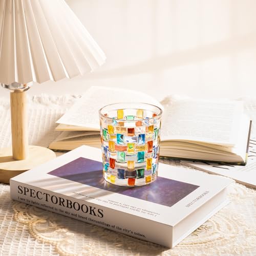 Tealight Candle Holder, Stained Glass Votive Candle Holder with Woven Pattern, Romantic Mosaic Tea Light Holder Cup for Table Centerpieces, Christmas, Birthday Party, Home Decor