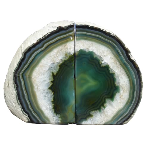 Nature's Decorations Agate Bookends - A+ Quality Green Geode with Non-Skid Rubber Bumpers for Shelves, Office, Home Decor, Heavy Duty Cute Stone (3-4 LB) - color: Green, size: A+ Grade 3 - 4 Lbs