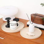 2 Pcs 11.8" and 9.8" Round Beige Metal Tray, Coffee Table Candle Holder & Decorative Serving Tray, Kitchen Counter Organizer for Modern Farmhouse Home Decor (Beige,11.8"+9.8”)
