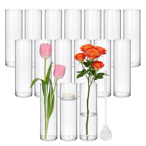16 Pack Glass Cylinder Vase, 7.67" H×2.36" W Clear Vases for Centerpieces, Flower Vases for Bouquet,Hurricane Vase Ideal for Wedding Table Centerpieces, Floating Candles & Bouquet Arrangements
