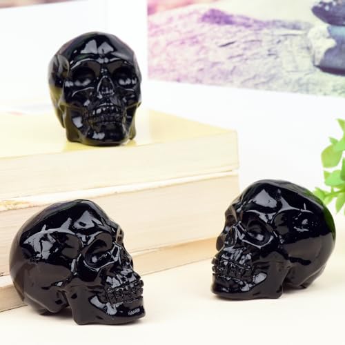 2 Inch Black Obsidian Crystal Skulls Decor,Human Skull Sculpture Statues Healing Crystal Decor,Halloween Skull Figurines,Home Office Decoration Christmas Meditation Gifts for Men Women - color: Black Obsidian