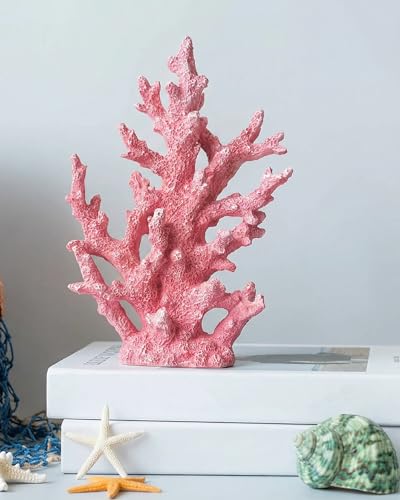 Lifelike Coral Reef Sculpture Statue - Handmade Resin Ocean Decor for Aquarium, Desk, Bathroom, Shelf - Coastal Beach Nautical Theme Gift for Home & Office - color: Pink
