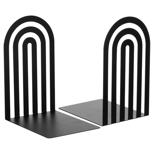 Chunful 2 Pcs Arch Hollow Metal Bookends Black Decorative Book Ends for Shelves Heavy Duty Book Stoppers for Heavy Books Home Office Library Study Kitchen Non Skid Design - color: Arch