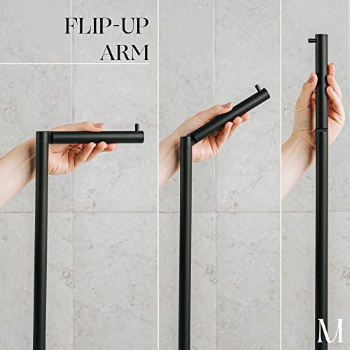 MARMOLUX ACC Free Standing Matte Black Toilet Paper Holder Stand White Marble Base and Storage - 4 Jumbo Roll Bathroom Hardware Toilet Tissue Organizer - Stainless Steel Bathroom Decor Accessory - color: Matte Black/White Marble