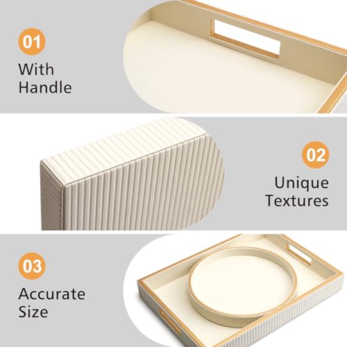 SANZIE Leather Tray Desktop Storage Organizer Premium Serving Trays Decorative Tray Valet Tray for Sundries Cosmetics Phone Wallet Cutlery (White Holder)