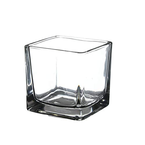 WGV 3 Inch Clear Square Cube Glass Votive Candle Holder Vase, Small Tiny Mercury Tea Light Terrarium Décor 3x3”, 1 Pc - color: Clear-square-3"