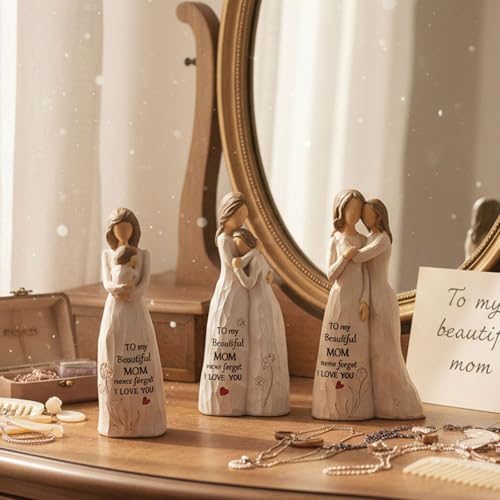 NAN ZAI NAN FANG 3-Piece Set Mother Daughter Figurine 5.5" Gifts for Mom from Daughter Resin Sculpted Hand-Painted Figure Mothers Day Birthday Thanksgiving for Moms Step-Mom Mother-in-Law - style: Mother Daughter Set