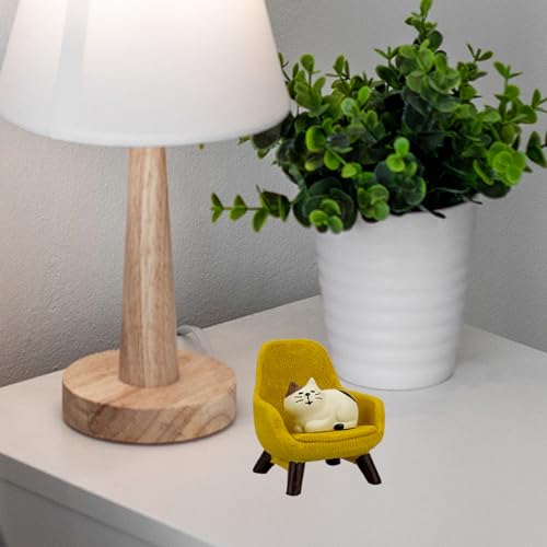 Refintural Miniature Cat Figurines with Small Sofa - Resin Mini Cat Figures, Kitten Miniature Desk Accessories - Perfect Cute Cat Gift for Cat Lovers(Yellow Sofa) - color: 03-yellow