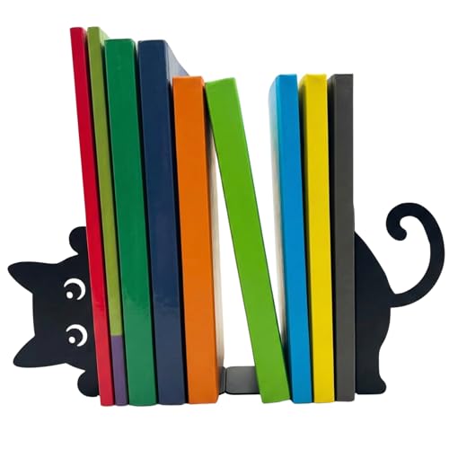 Cat Book Ends Decorative Metal Bookends for Shelves Black Cute Book Holders for Desk
