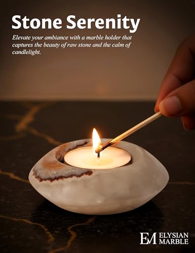 Tealight Candle Holders Set of 2 – Handcrafted Natural Marble Tea Light & Votive Holders, Decorative Stone Candle Holder Pair for Home Décor, Dining Table, Coffee Table & Wedding Decor - color: White Onyx, size: 3" Inches